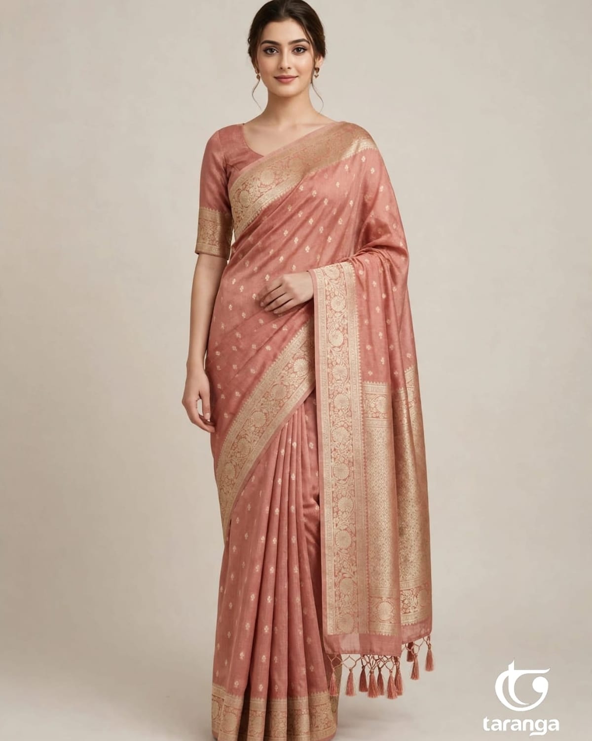 Blush saree with a gold border